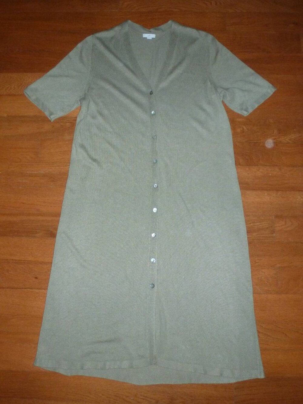 J. Jill Women Sage Green Linen Blend Short Sleeve Button Down Cardigan Dress L